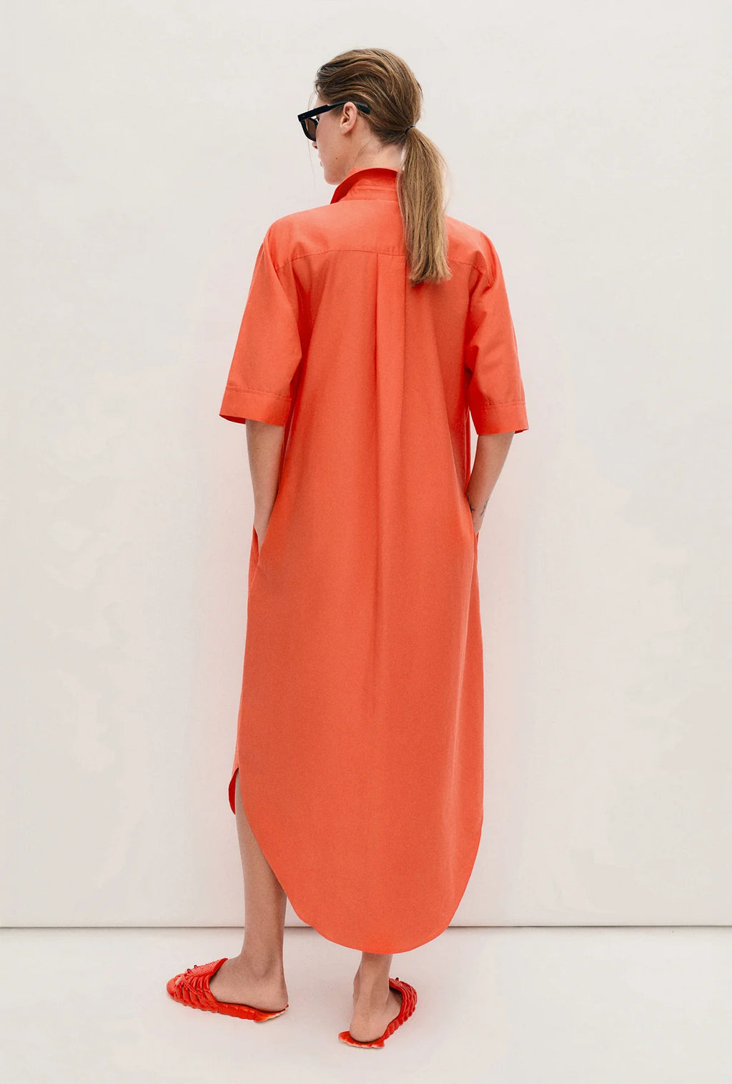 Short Sleeve Boyfriend Shirt Dress - Snapper