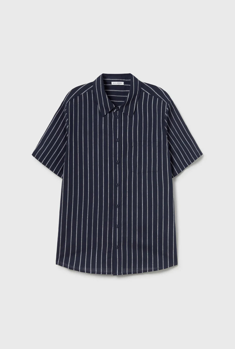 Cotton Short Sleeve Boyfriend Shirt Egret Stripe