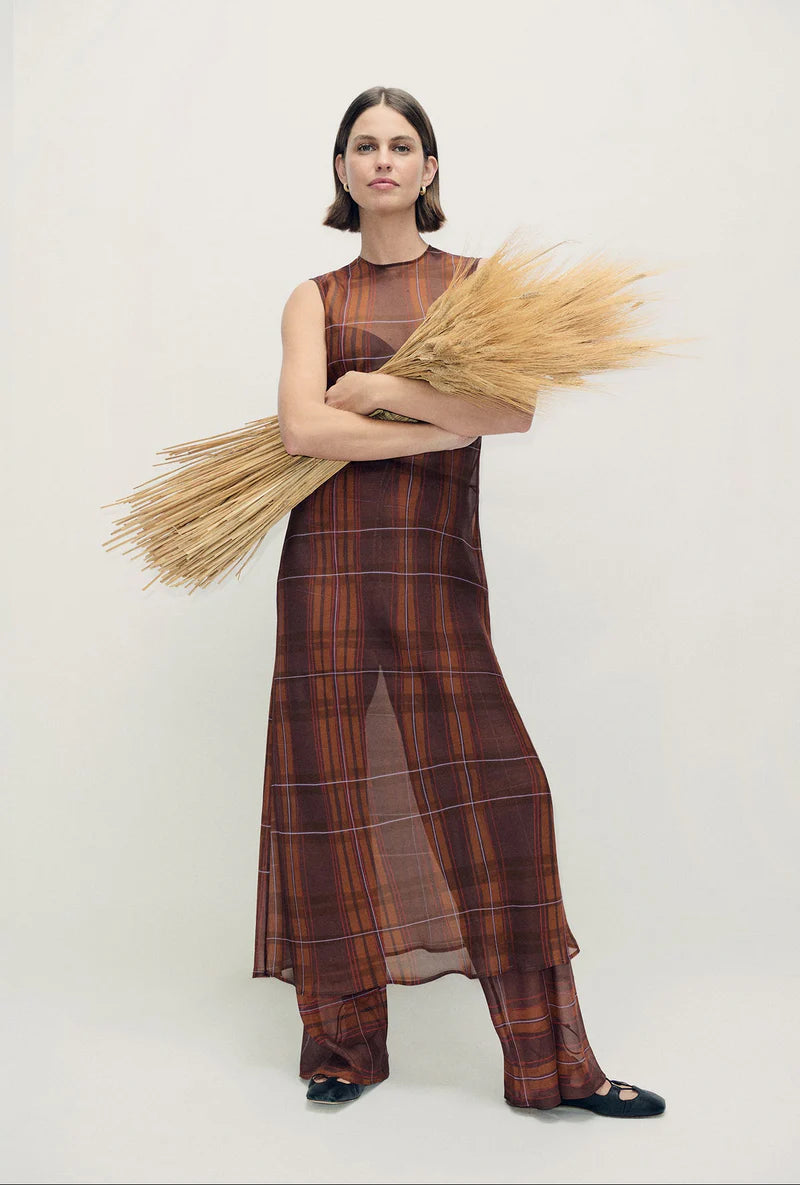 Chiffon Rasa Dress Root Plaid