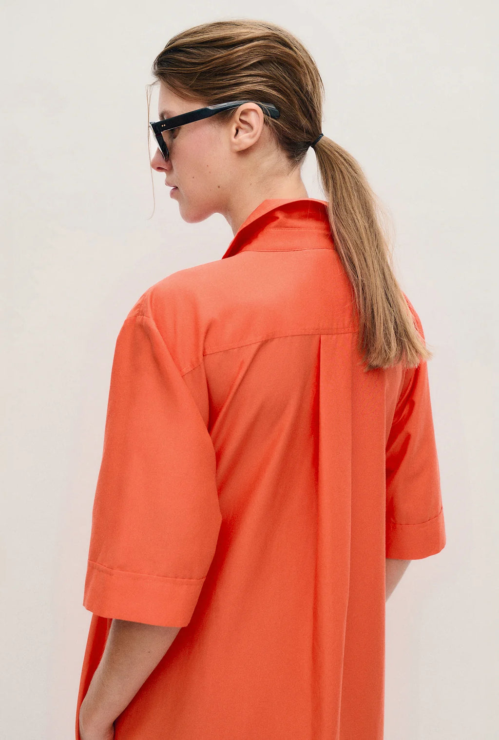 Short Sleeve Boyfriend Shirt Dress - Snapper