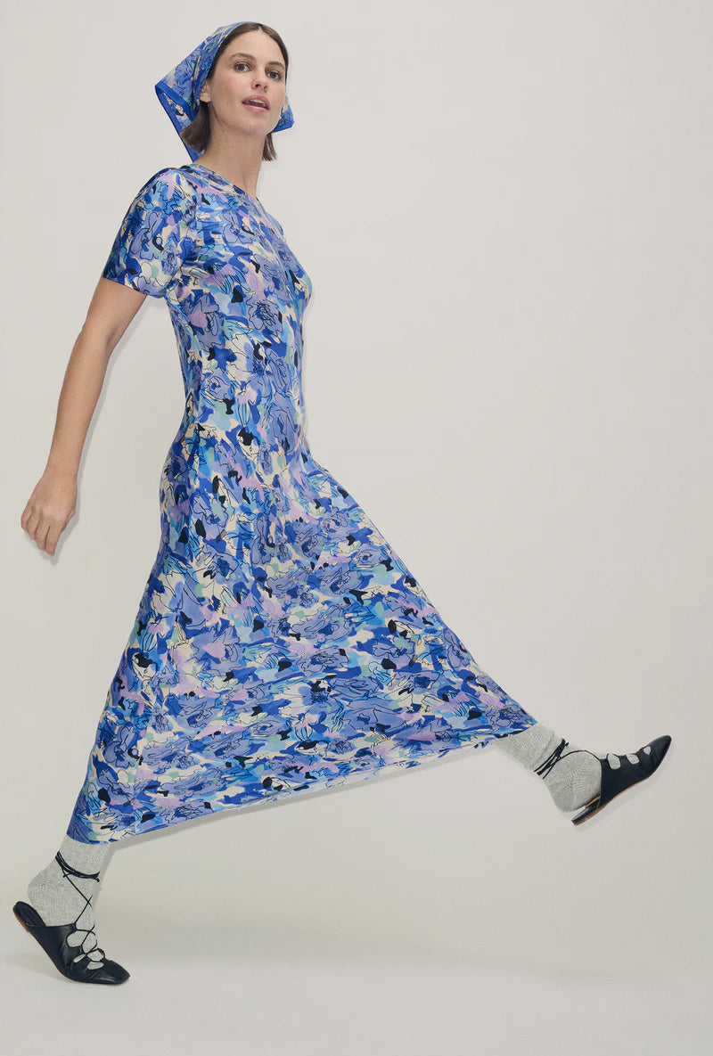 Short Sleeve Bias dress Cornflower Floral
