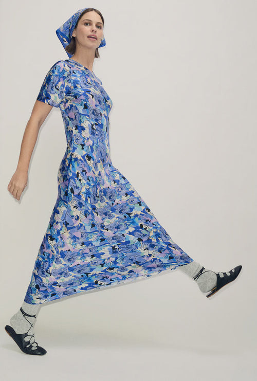 Short Sleeve Bias dress Cornflower Floral
