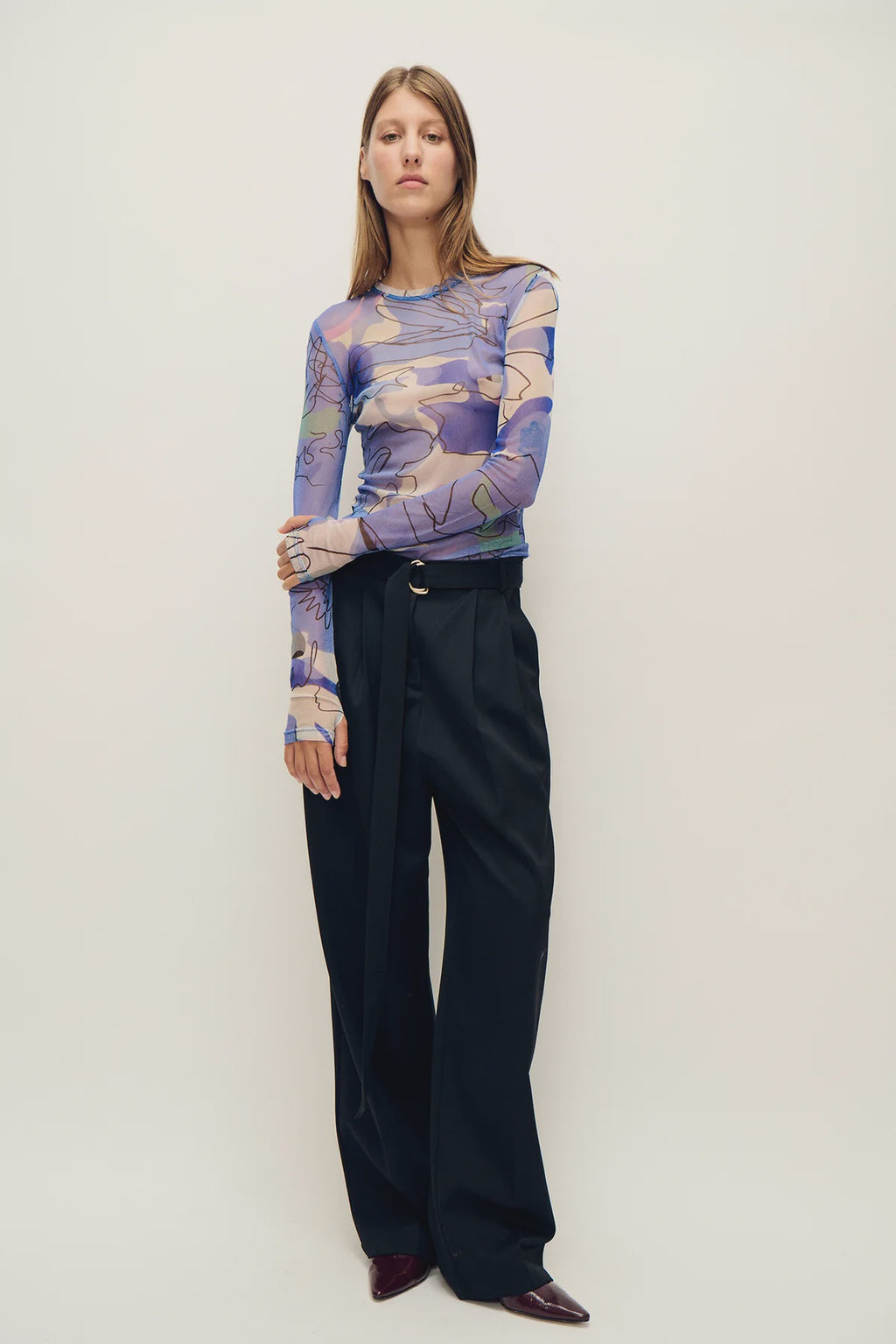 Mesh Long Sleeve Top Cornflower Floral
