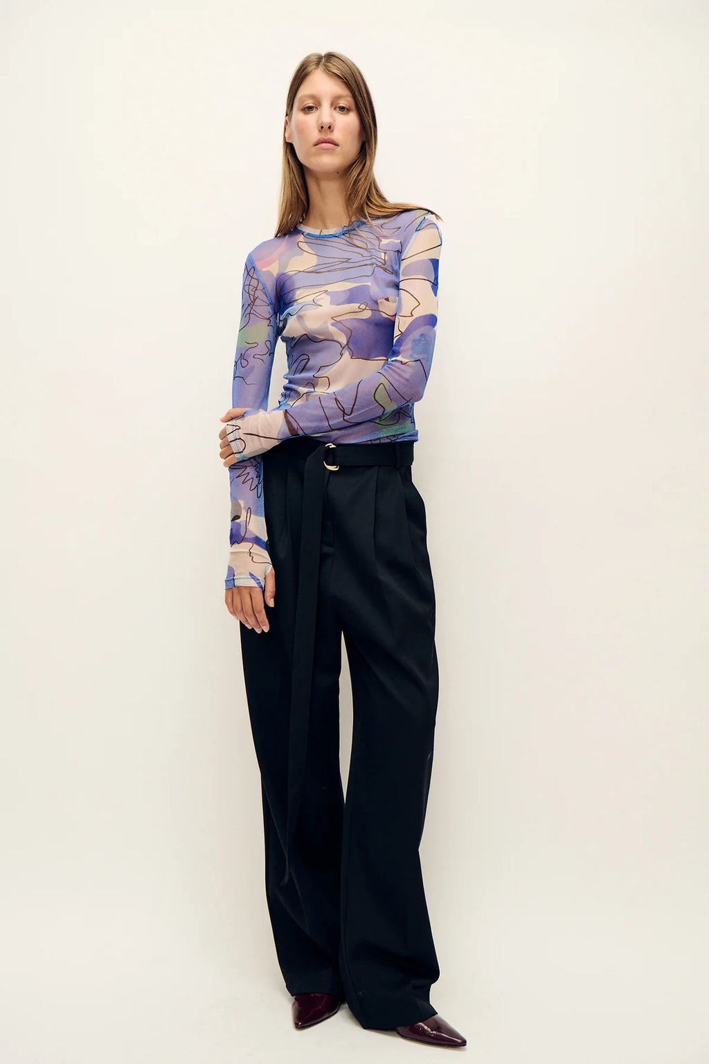 Mesh Long Sleeve Top Cornflower Floral