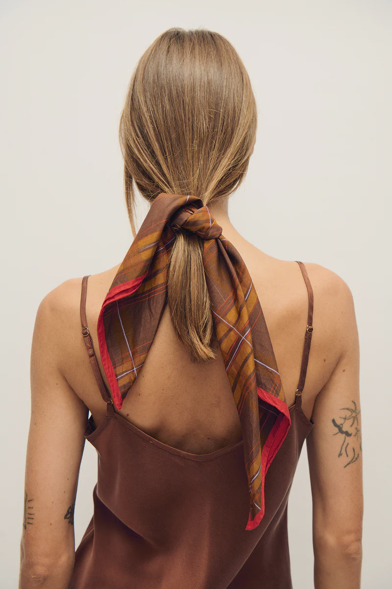 Cotton Silk Scarf Root Plaid