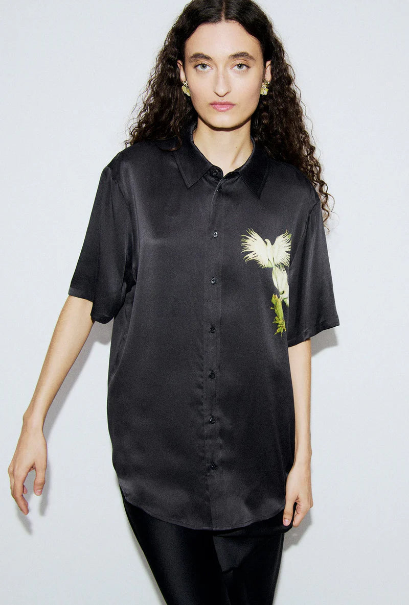 Short Sleeve Boyfriend Shirt Egret