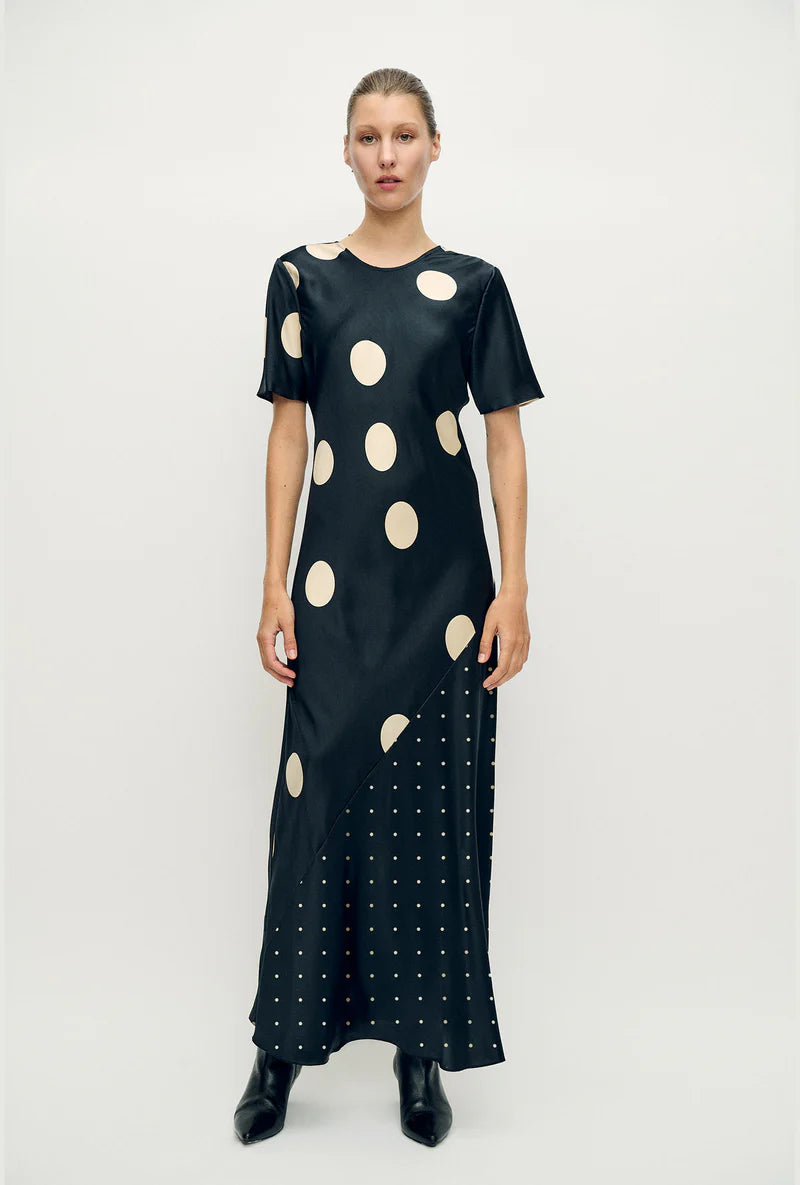 Short Sleeve Bias Dress Polka Mix