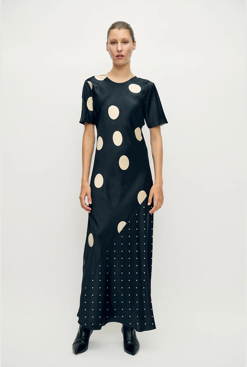 Short Sleeve Bias Dress Polka Mix