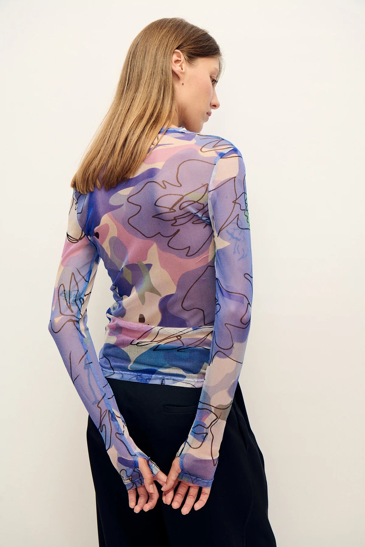 Mesh Long Sleeve Top Cornflower Floral
